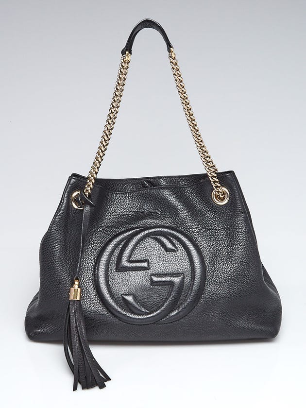Gucci Black Pebbled Leather Soho Chain Tote Bag