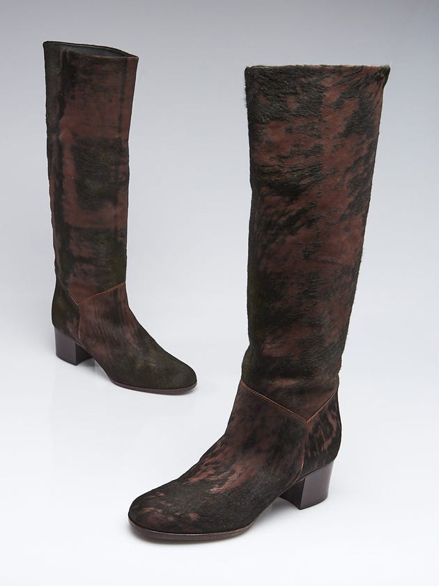 Chanel Brown/Black Pony Hair Tall Boots Size 7/37.5