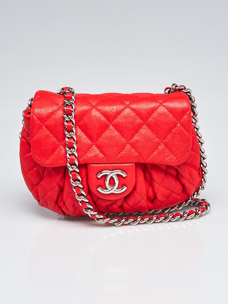 Chanel Red Quilted Leather Chain Around Small Messenger Bag