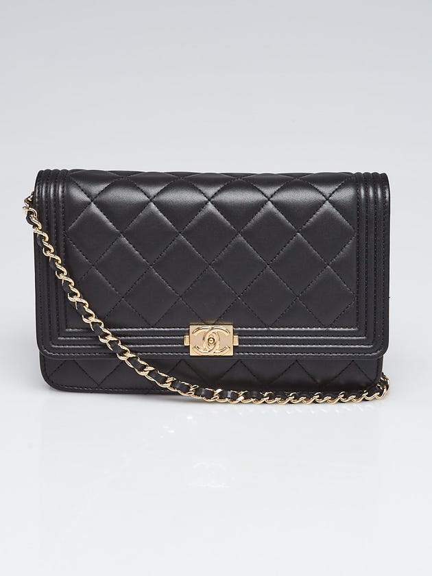 Chanel Black Quilted Lambskin Leather Boy WOC Clutch Bag
