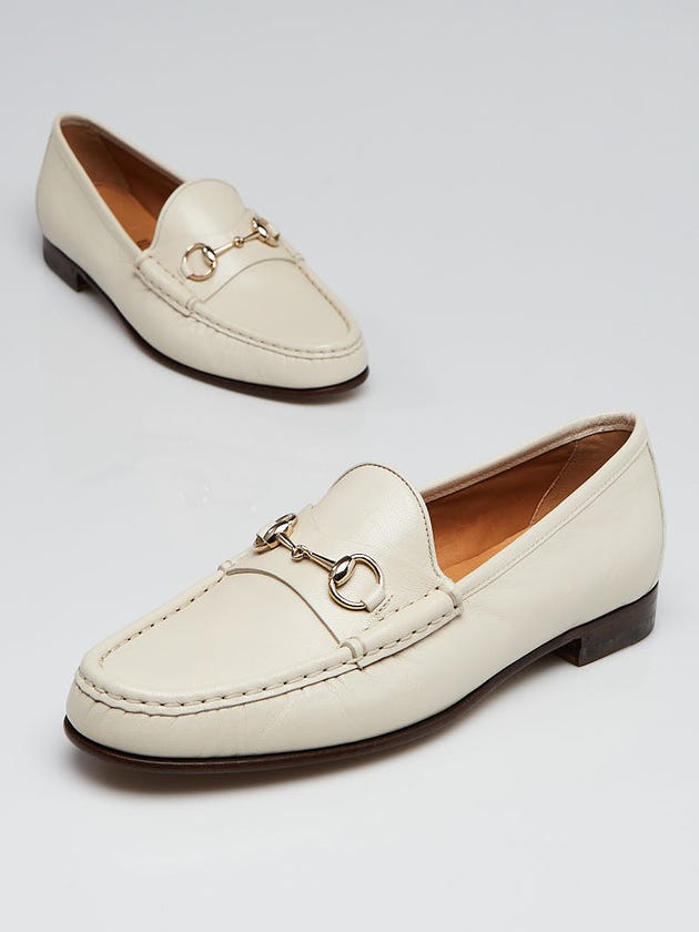 Gucci White Leather Horsebit Loafers Size 8/38.5