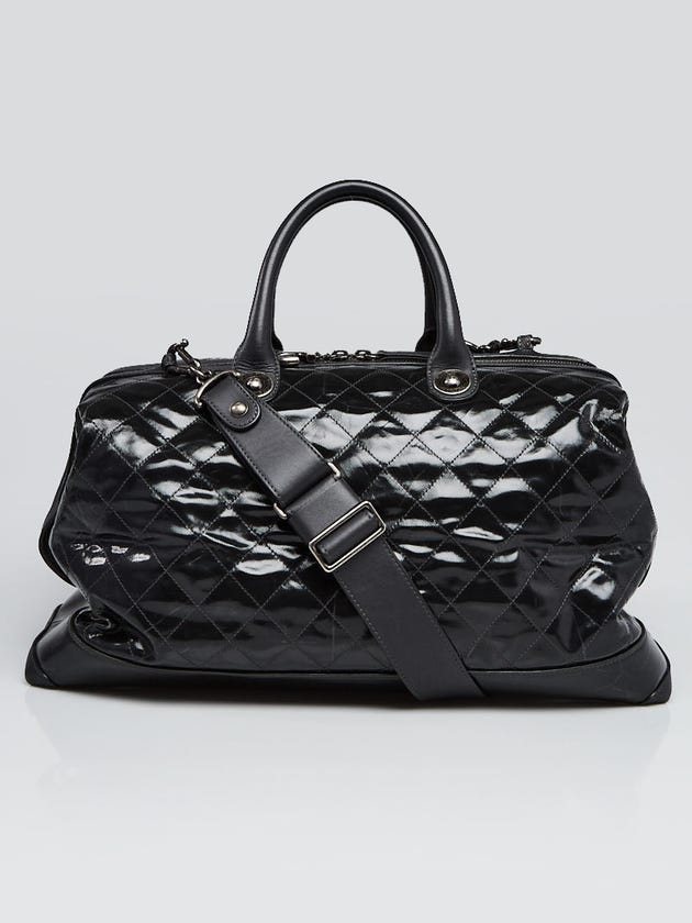 Chanel Grey Striated Quilted Coated Canvas Rue Cambon Duffel Bag