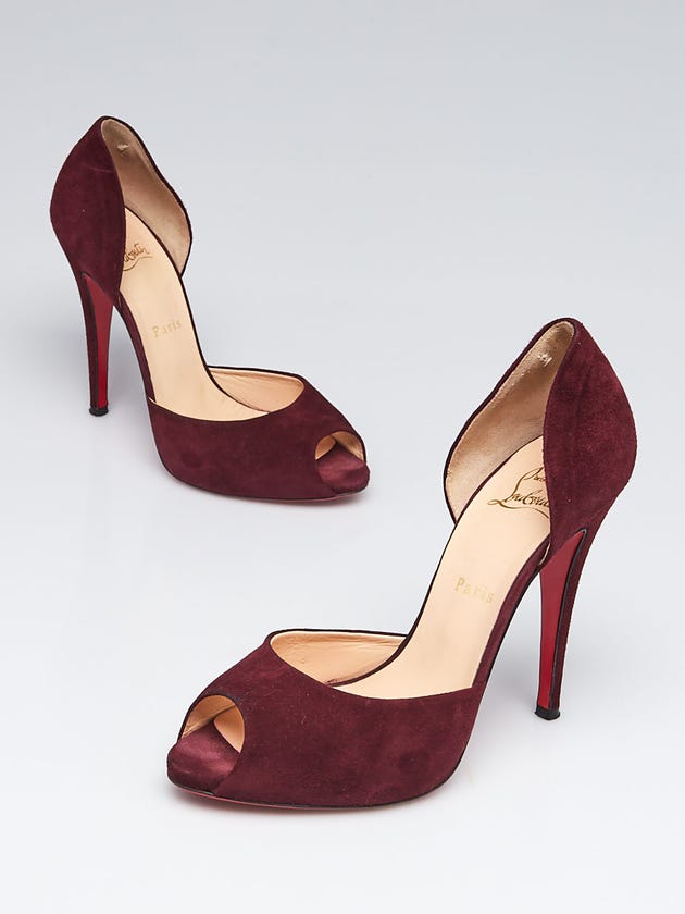 Christian Louboutin Burgundy Suede Madame Claude 120 Peep-Toe Pumps Size 8.5/39