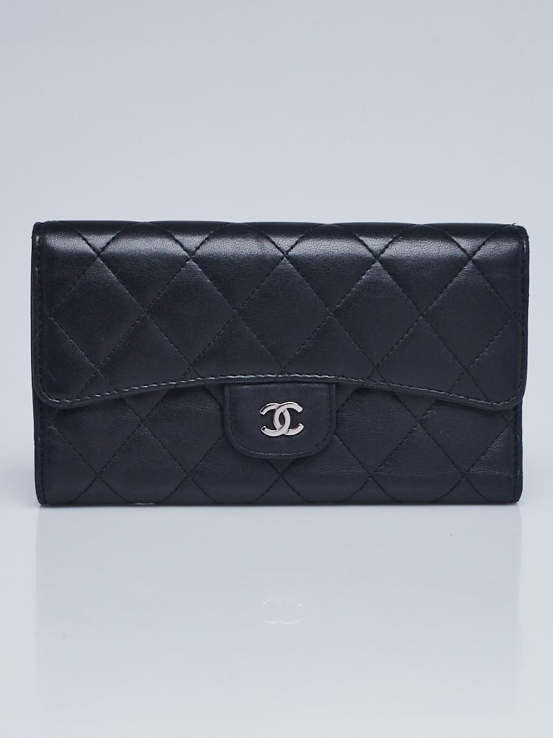 Chanel Black Quilted Lambskin Leather Classic L Flap Wallet