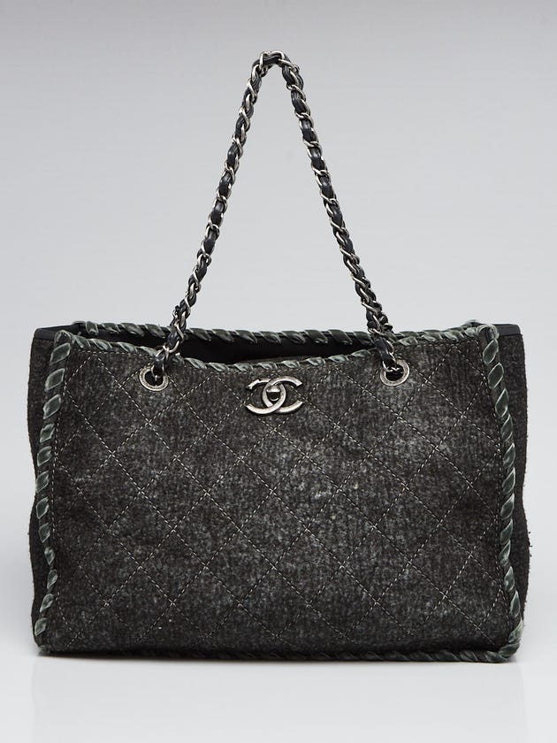 Chanel Grey Diamond Stitch Wool Felt CC Large Tote Bag