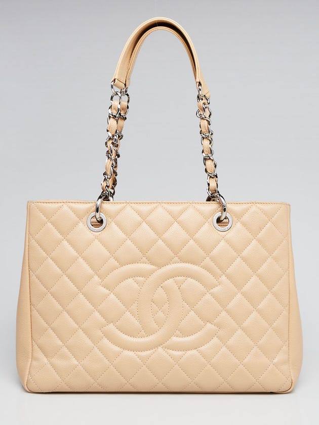 Chanel Beige Clair Quilted Caviar Leather Grand Shopping Tote Bag