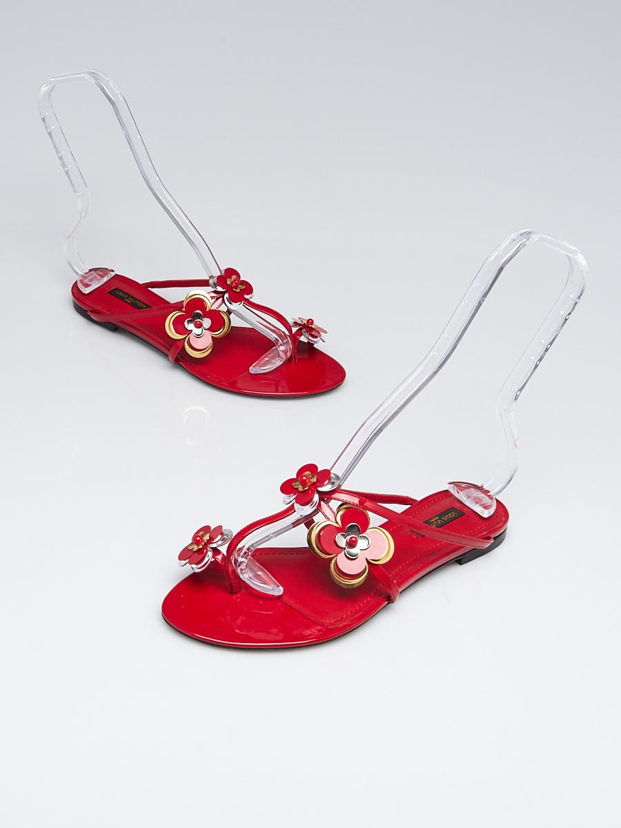 Louis Vuitton Red Vernis Flower Thong Sandals Size 7/37.5