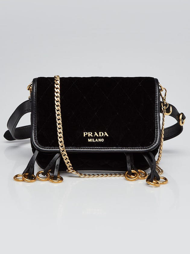 Prada Black Quilted Velvet Waist Belt and Crossbody Bag 1BL003