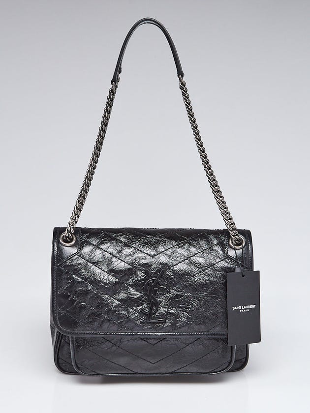 Yves Saint Laurent Black Quilted Crinkle Leather Medium Niki Bag