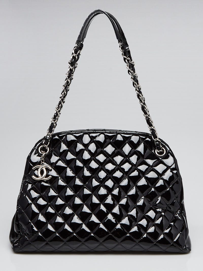 Chanel Black Patent Leather Quilted Silver CC Turnlock Flap Shoulder Bag