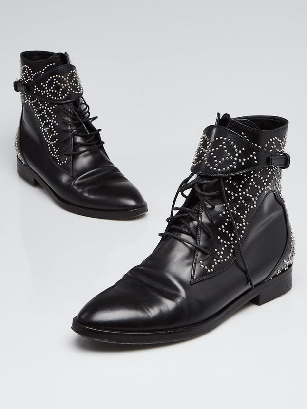 Alaïa Black Smooth Leather Studded Ankle Boots Size 7.5/38