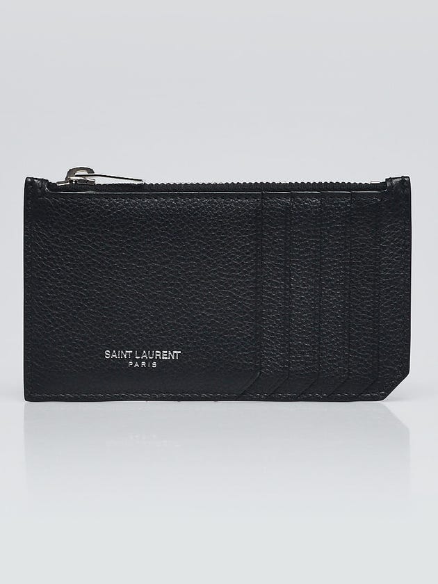 Yves Saint Laurent Black Leather 5 Fragments Zip Card Case