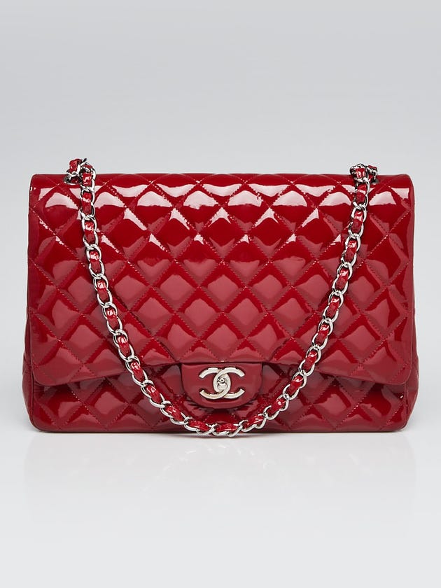 Chanel Red Quilted Patent Leather Classic Maxi Double Flap Bag