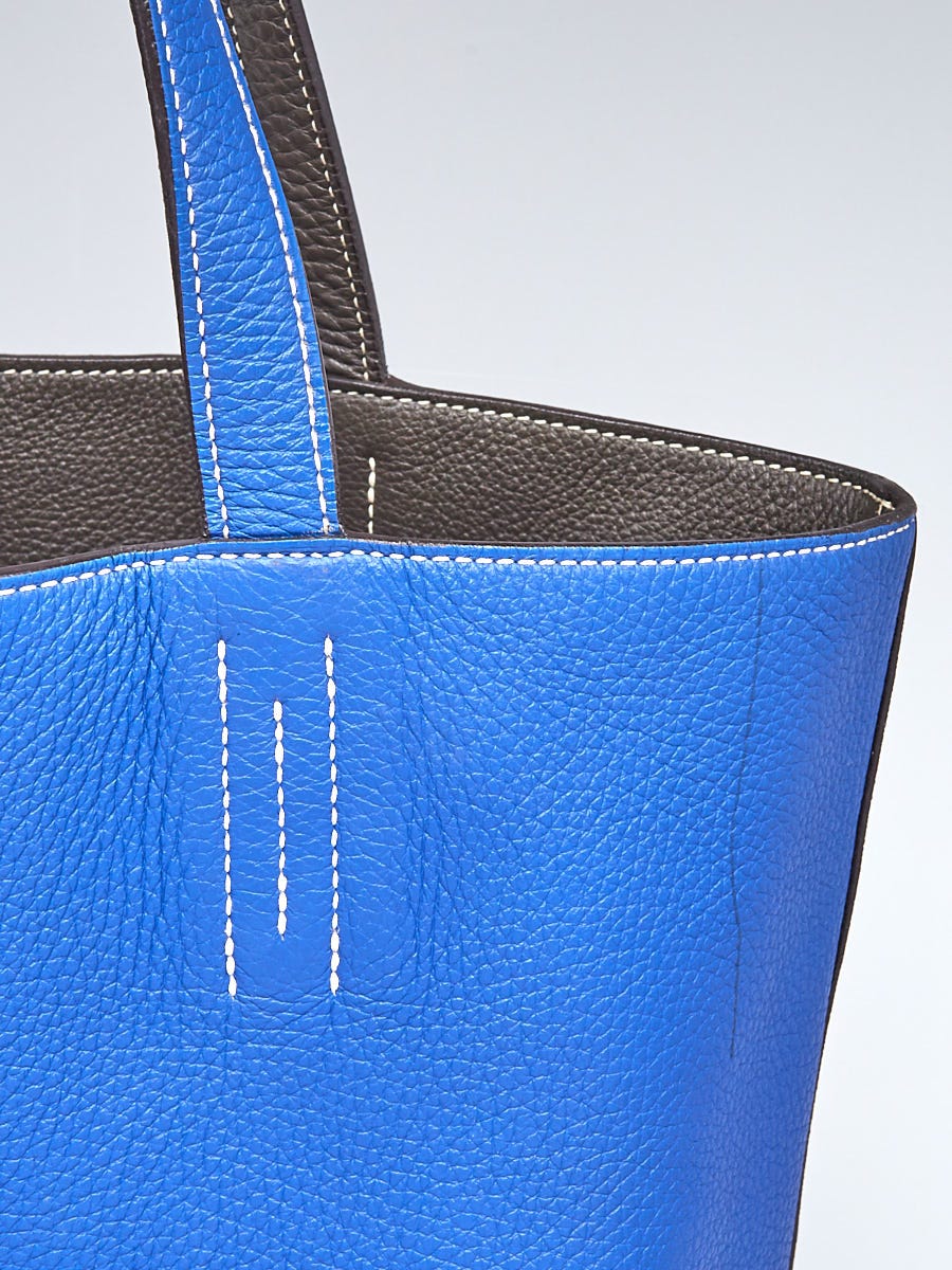 Hermes 45cm Electric Blue/Graphite Clemence Leather Large Double Sens  Reversible Tote Bag - Yoogi's Closet