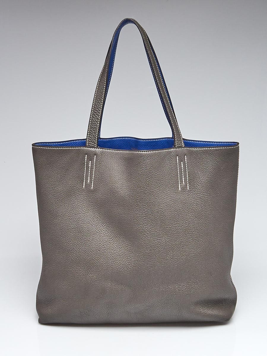 Hermes 45cm Electric Blue/Graphite Clemence Leather Large Double Sens  Reversible Tote Bag - Yoogi's Closet