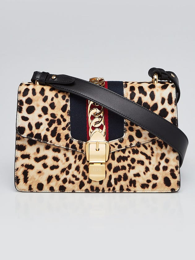 Gucci Leopard Print Pony Hair Small Sylvie Shoulder Bag