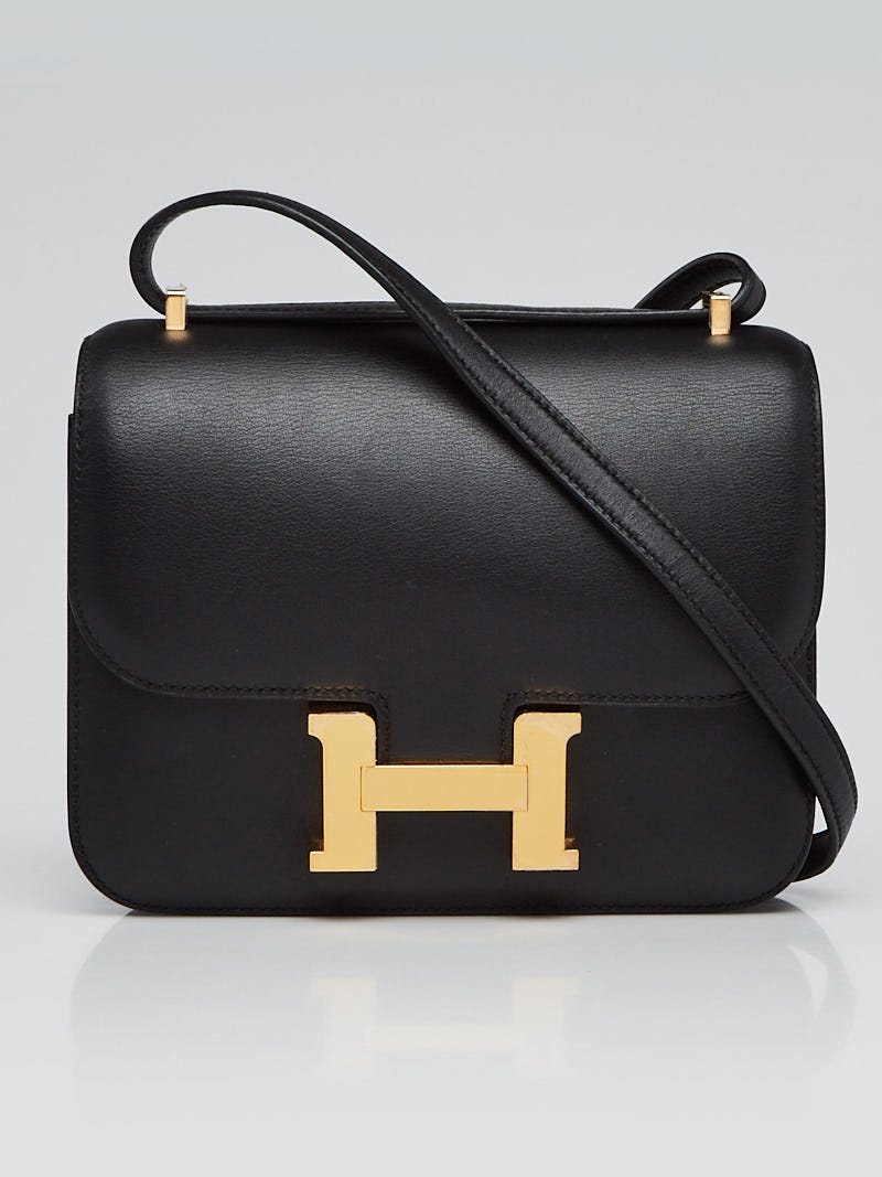 Hermes 18cm Black Swift Leather Gold Plated Constance Bag