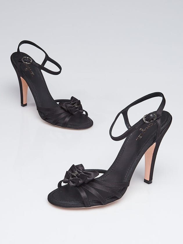 Chanel Black Satin Open Toe CC Bow Sandals Size 9/39.5