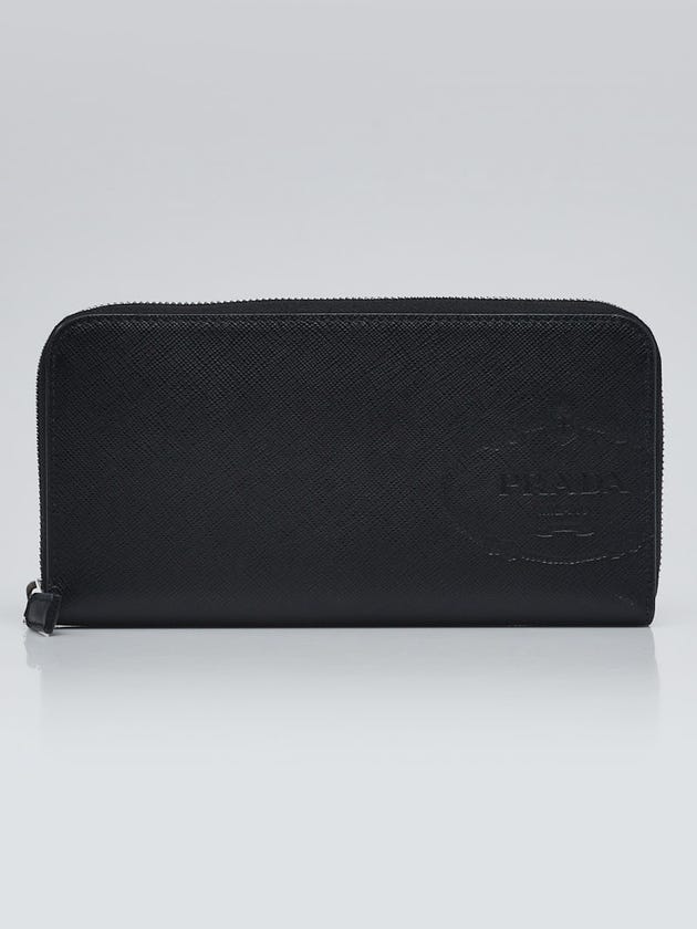 Prada Black Saffiano Leather Logo Embossed Zip Around Wallet