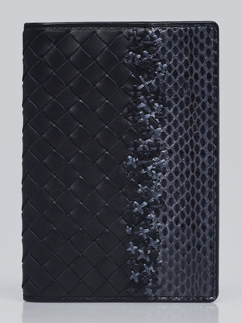 Bottega Veneta Navy Blue Woven Leather/Snakeskin Passport Holder