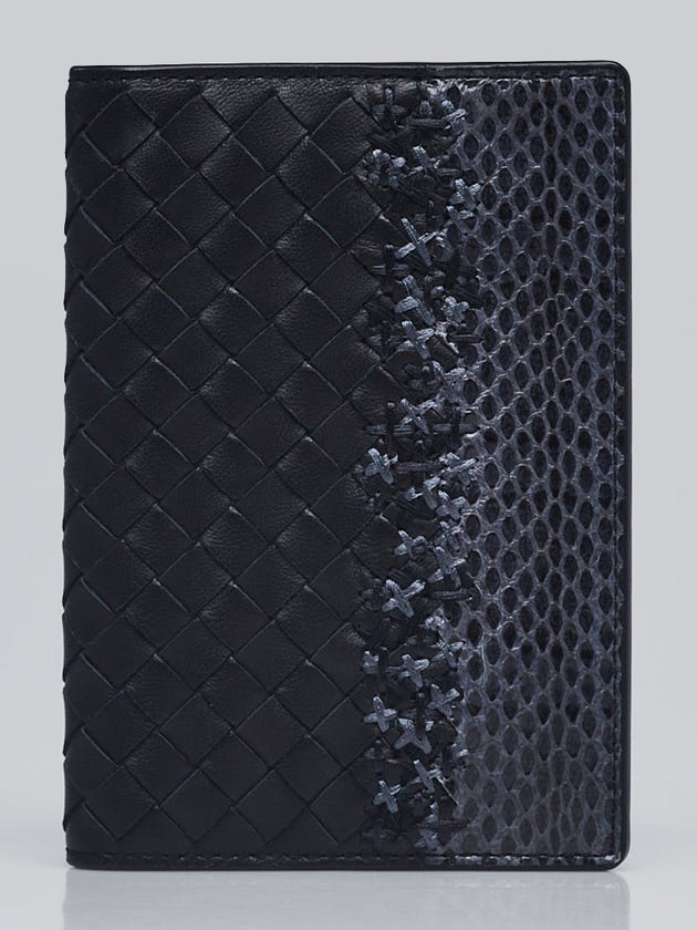 Bottega Veneta Navy Blue Woven Leather/Snakeskin Passport Holder