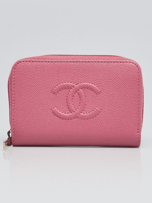Chanel Pink Caviar Leather CC Timeless Zip Coin Purse
