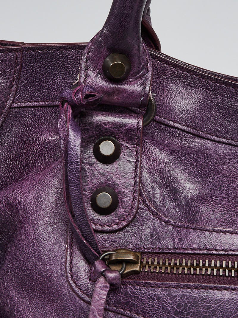 Balenciaga Purple Lambskin Leather Motorcycle City Bag