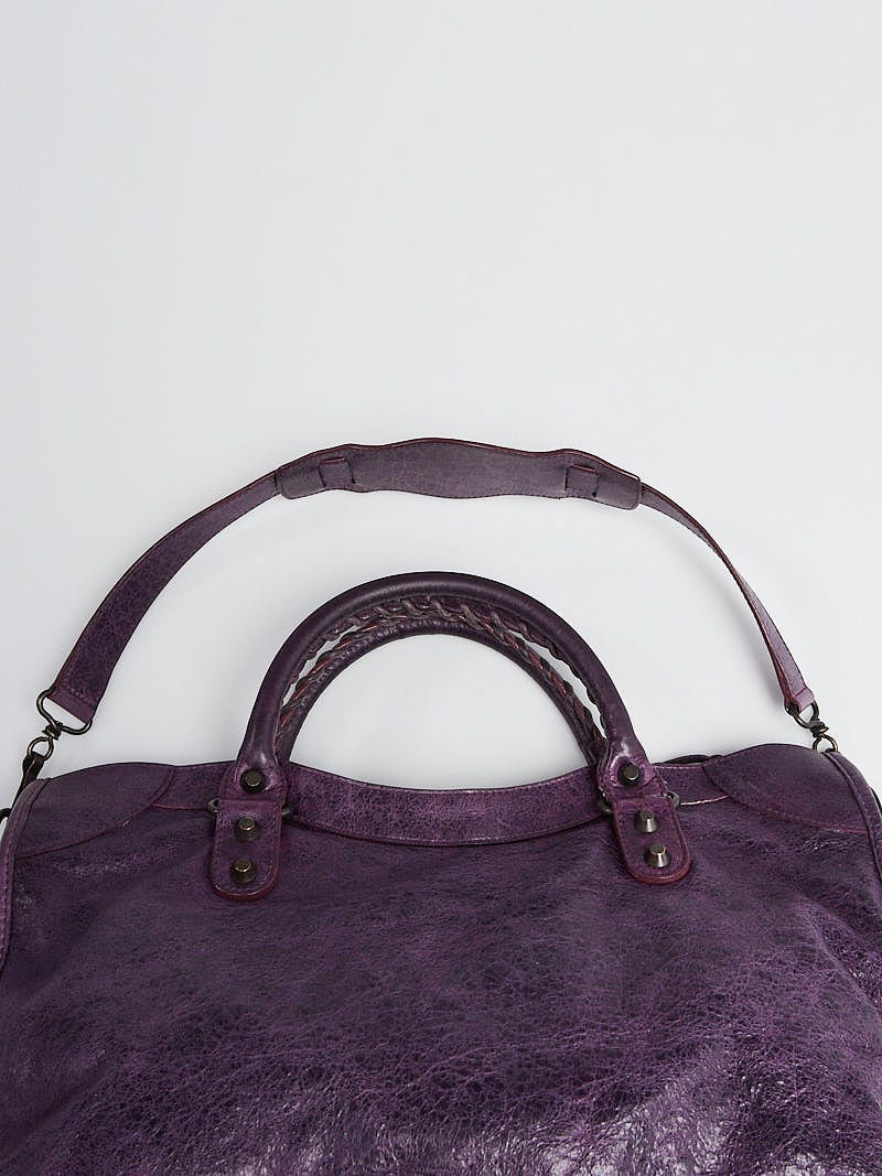 Balenciaga Purple Lambskin Leather Motorcycle City Bag