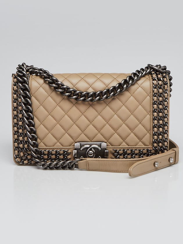 Chanel Brown Quilted Calfskin Leather Chain Small Boy Bag