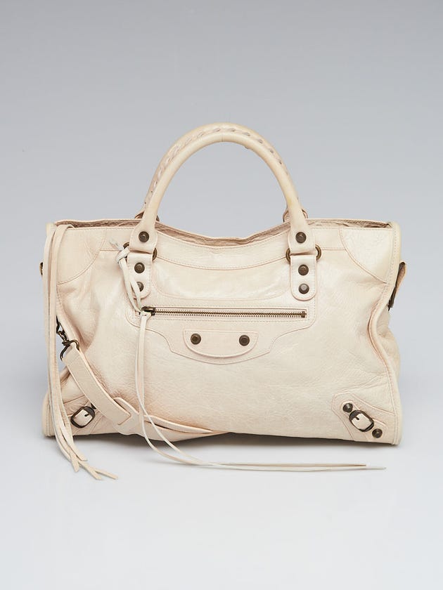 Balenciaga Blanc Creme Lambskin Leather Motorcycle City Bag