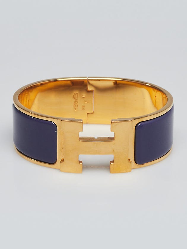 Hermes Purple Enamel Gold Plated Clic-Clac H PM Wide Bracelet