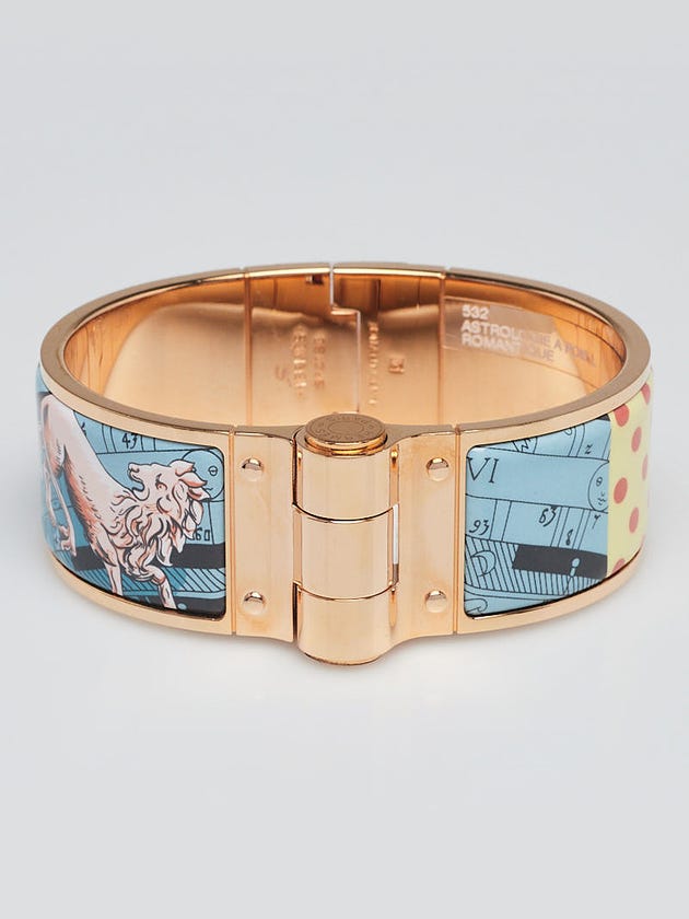 Hermes Romantique Astrologie a Pois Enamel Print Rose Gold Plated Charniere Wide Bracelet Size S