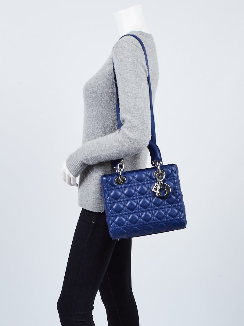 Christian Dior Blue Cannage Quilted Lambskin Leather Medium Lady
