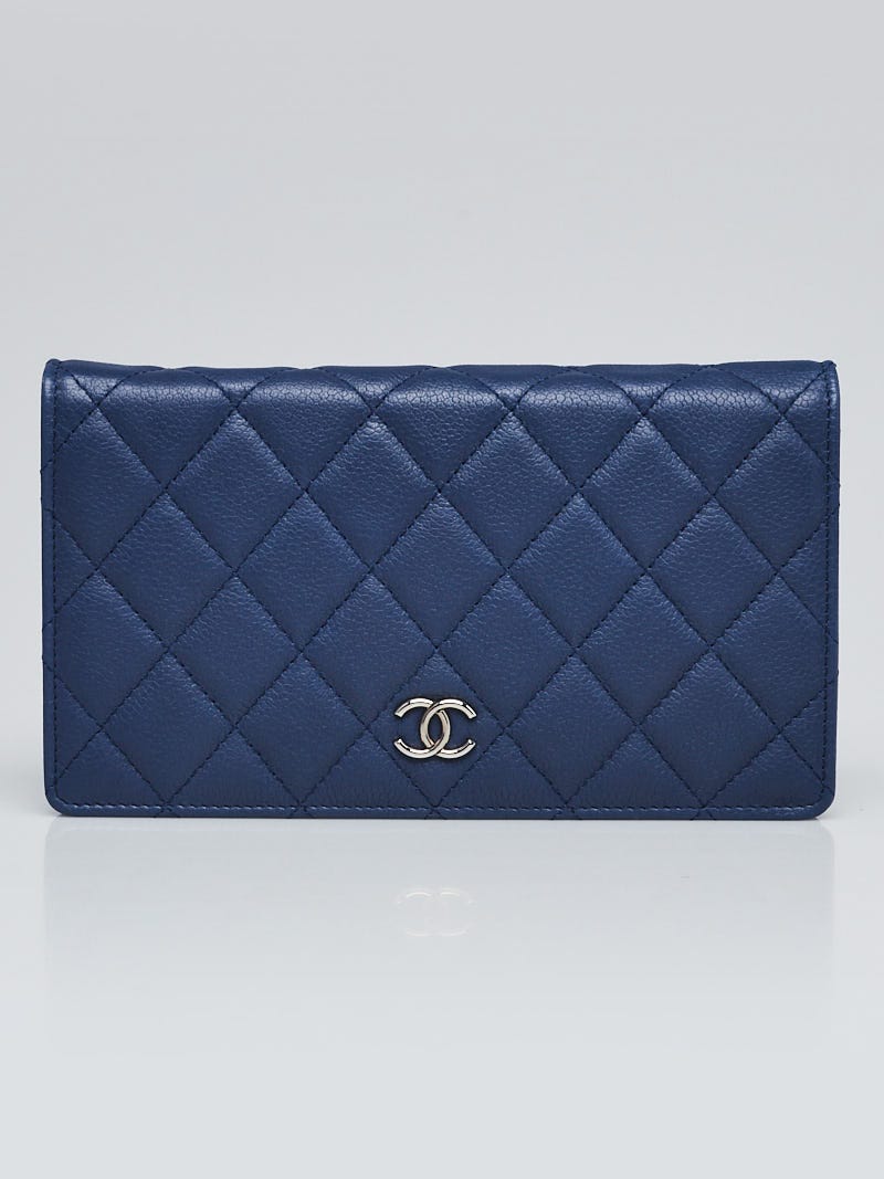 Chanel Dark Blue Quilted Caviar Leather L-Yen Wallet