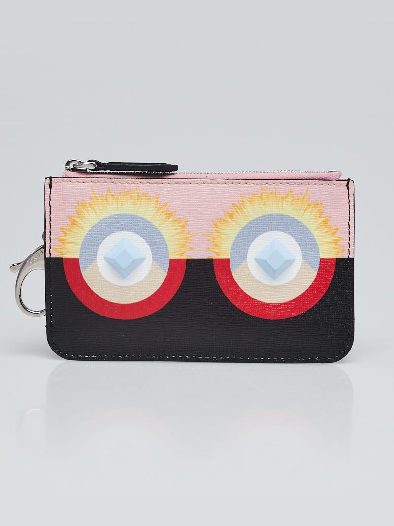 Fendi Leather Pink/Black Monster Eyes Pochette Cles Key and Change