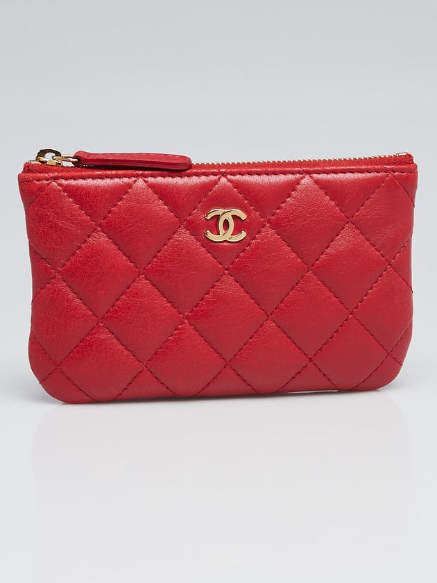 Chanel Red Quilted Lambskin Leather Small O-Case Zip Pouch
