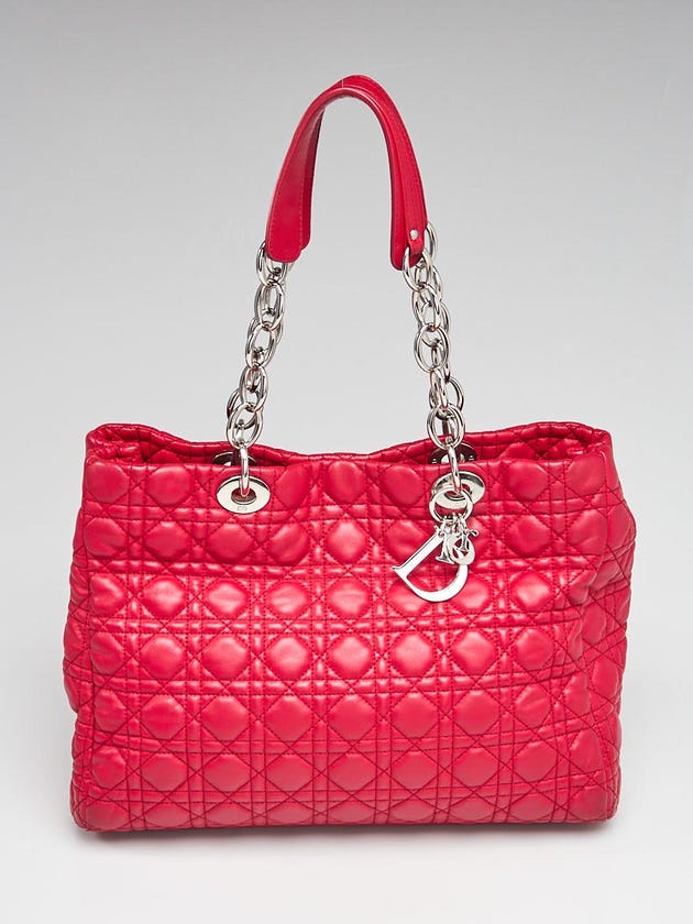 Christian Dior Dark Pink Cannage Quilted Lambskin Leather Dior Soft Shopping Tote Bag