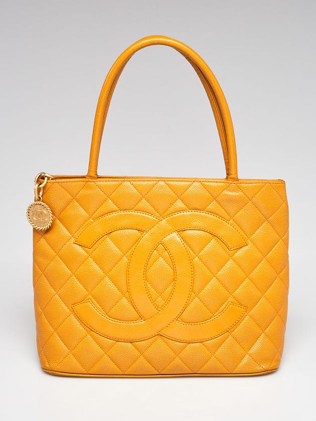 Chanel Yellow Quilted Caviar Leather Medallion Tote Bag