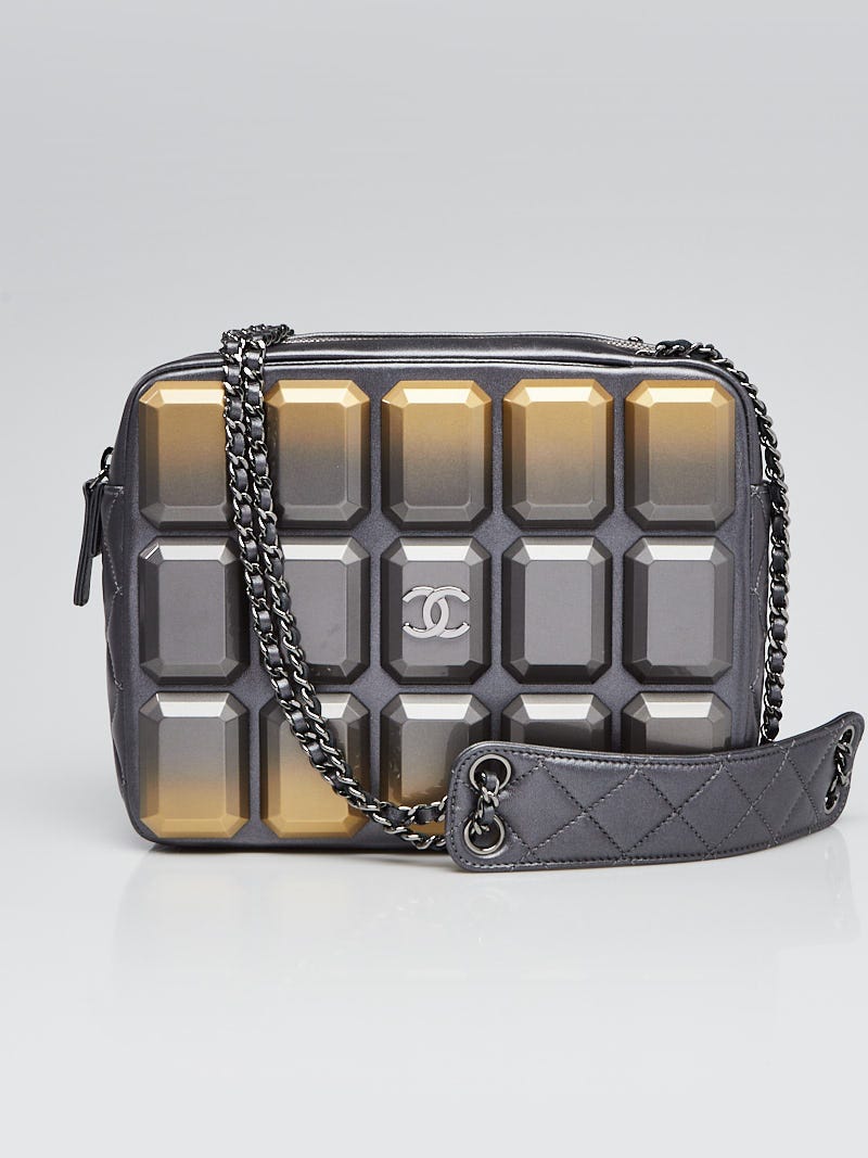 Chanel Metallic Grey Quilted Leather CC Square Camera Bag