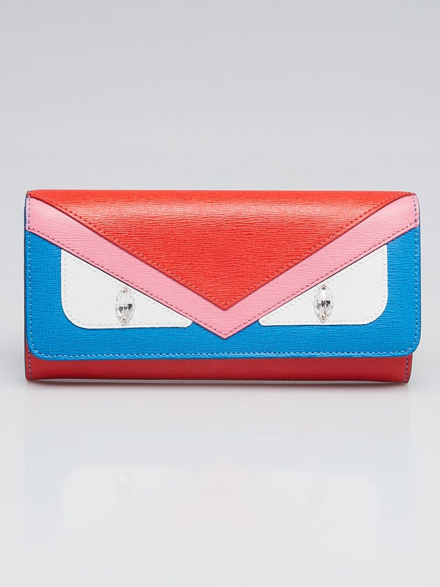 Fendi Blue Tri-Color Vitello Leather Continental Monster Eyes Wallet 8M0251