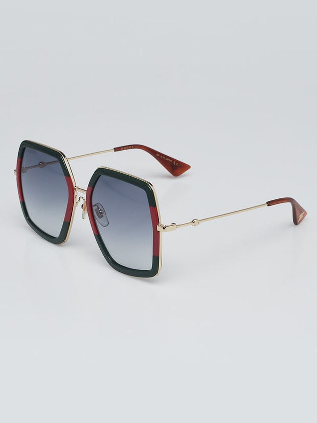 Gucci Red/Green Enamel/Metal Oversized Gradient Lens Sunglasses GG0106S