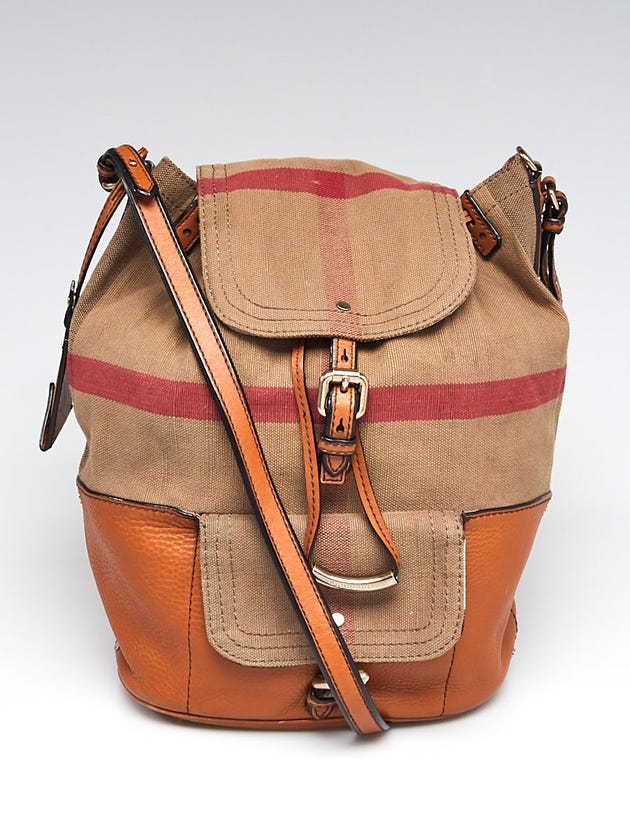 Burberry Brown Check Canvas/Leather Flap Top Bucket Bag