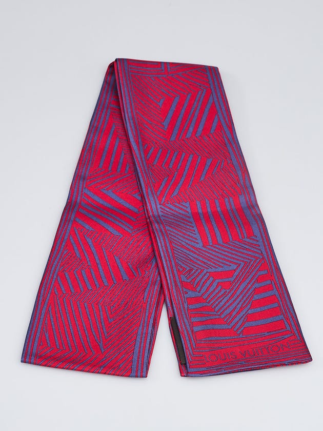 Louis Vuitton Red/Blue Silk Geometric LV Bandeau Scarf