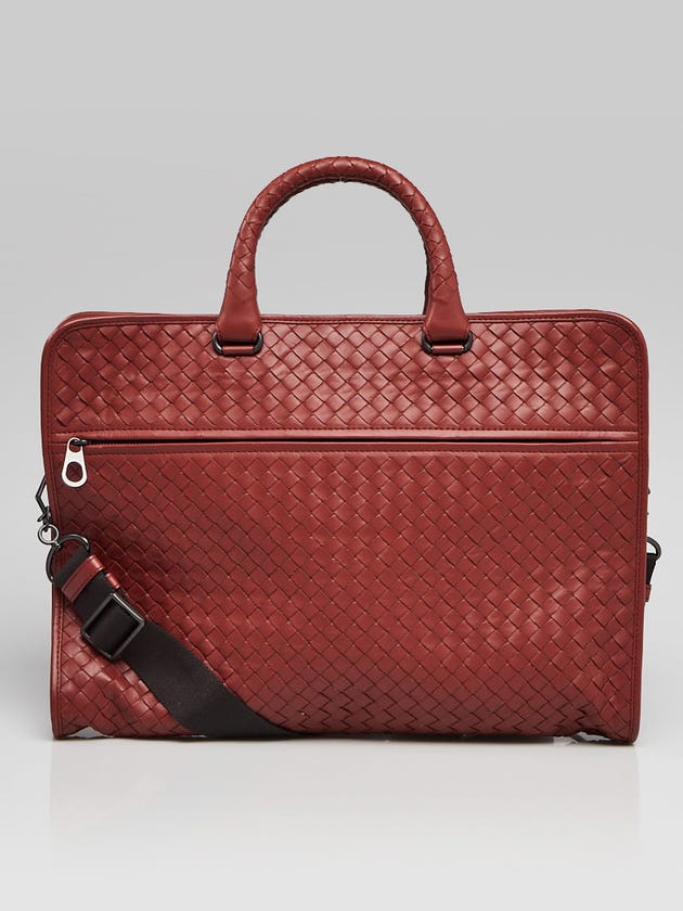 Bottega Veneta Dark Red Intrecciato Woven Nappa Leather Briefcase Messenger Bag