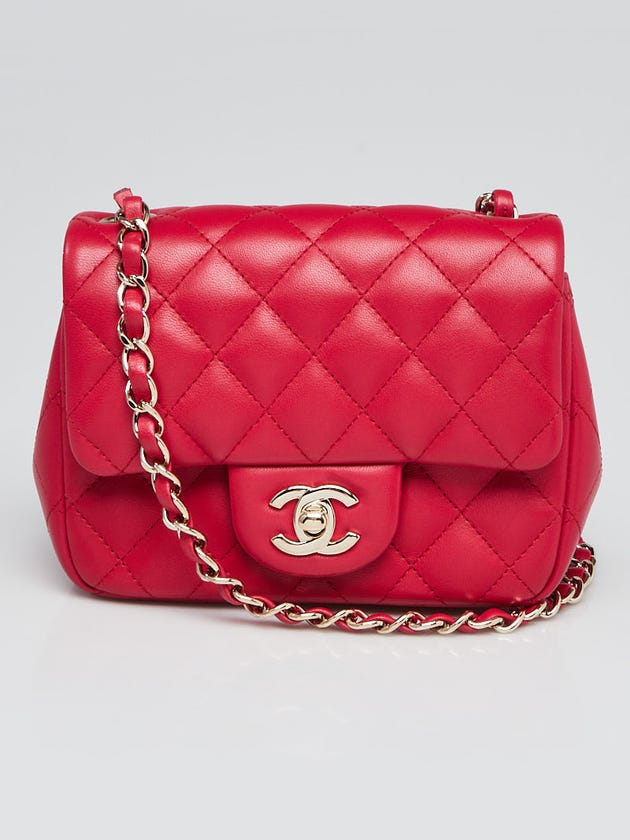Chanel Red Quilted Lambskin Leather Classic Mini Flap Bag