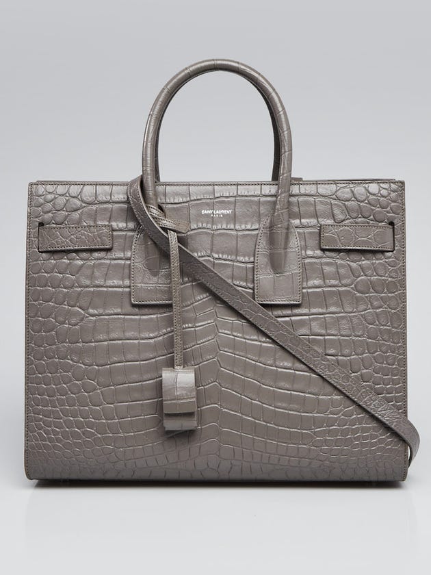 Yves Saint Laurent Grey Crocodile Embossed Leather Small Sac de Jour Bag