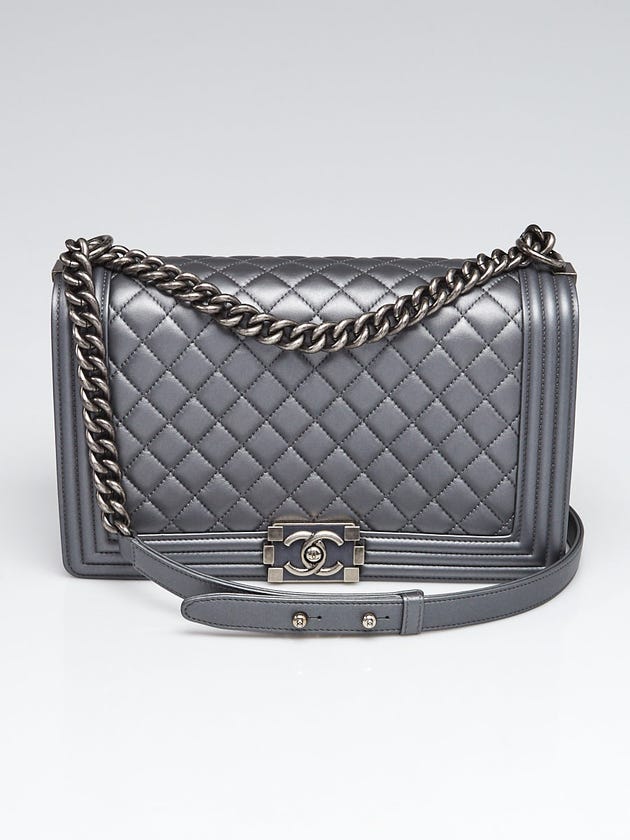 Chanel Grey Quilted Calfskin Leather New Medium Boy Bag