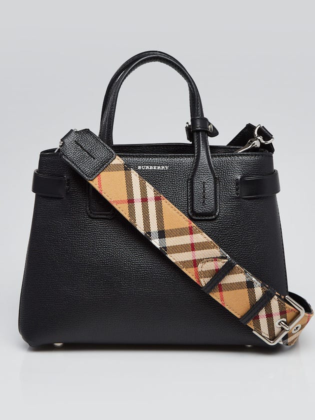 Burberry Black Leather Vintage Check Small Banner Tote Bag
