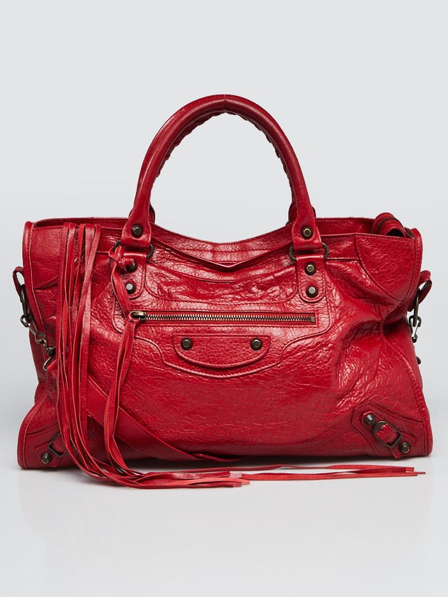 Balenciaga Rouge Lipstick Lambskin Leather Motorcycle City Bag