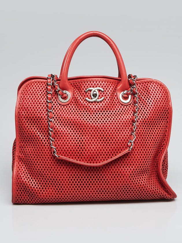 Chanel Red Perforated Leather Up In The Air Tote Bag